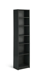 Maine Narrow 6 Shelf Bookcase - Shelving Storage Unit Display Cabinet - Black