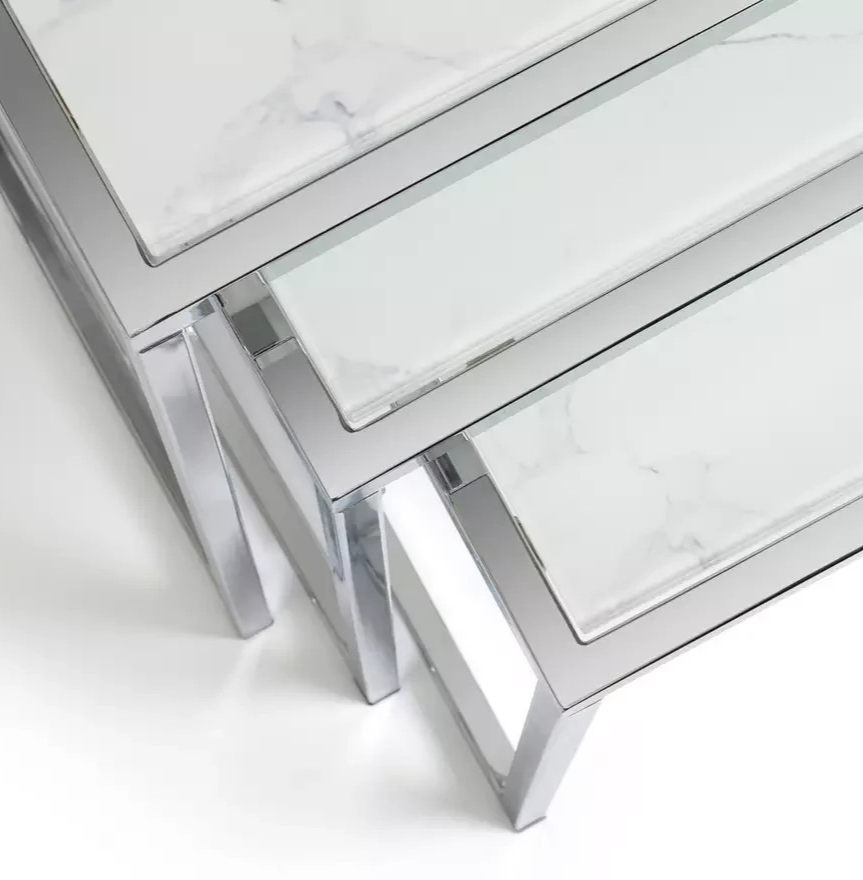 Home Boutique Nest of 3 Tables Marble Effect | Living Room Side Tables Set