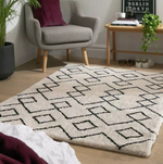Diamond Tufted Cream & Black Rug 120x170cm | Modern Living Room Floor Rug Carpet