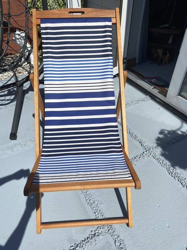 Folding Wooden Garden Deck Chair Blue | Outdoor Patio Reclining Chair Furniture