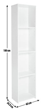 Home Malibu Narrow Bookcase - White | Bookshelf Storage Cabinet for Living Room