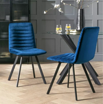 Home Keaton Pair of Velvet Dining Chairs Dark Blue | Modern Dining Chair Set
