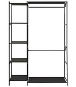 Home Spencer 2 Rail 4 Shelf Wardrobe Black | Open Clothes Storage Rail Furniture
