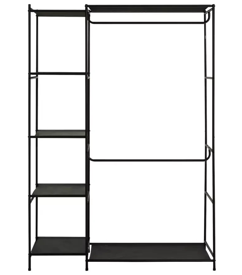 Home Spencer 2 Rail 4 Shelf Wardrobe Black | Open Clothes Storage Rail Furniture
