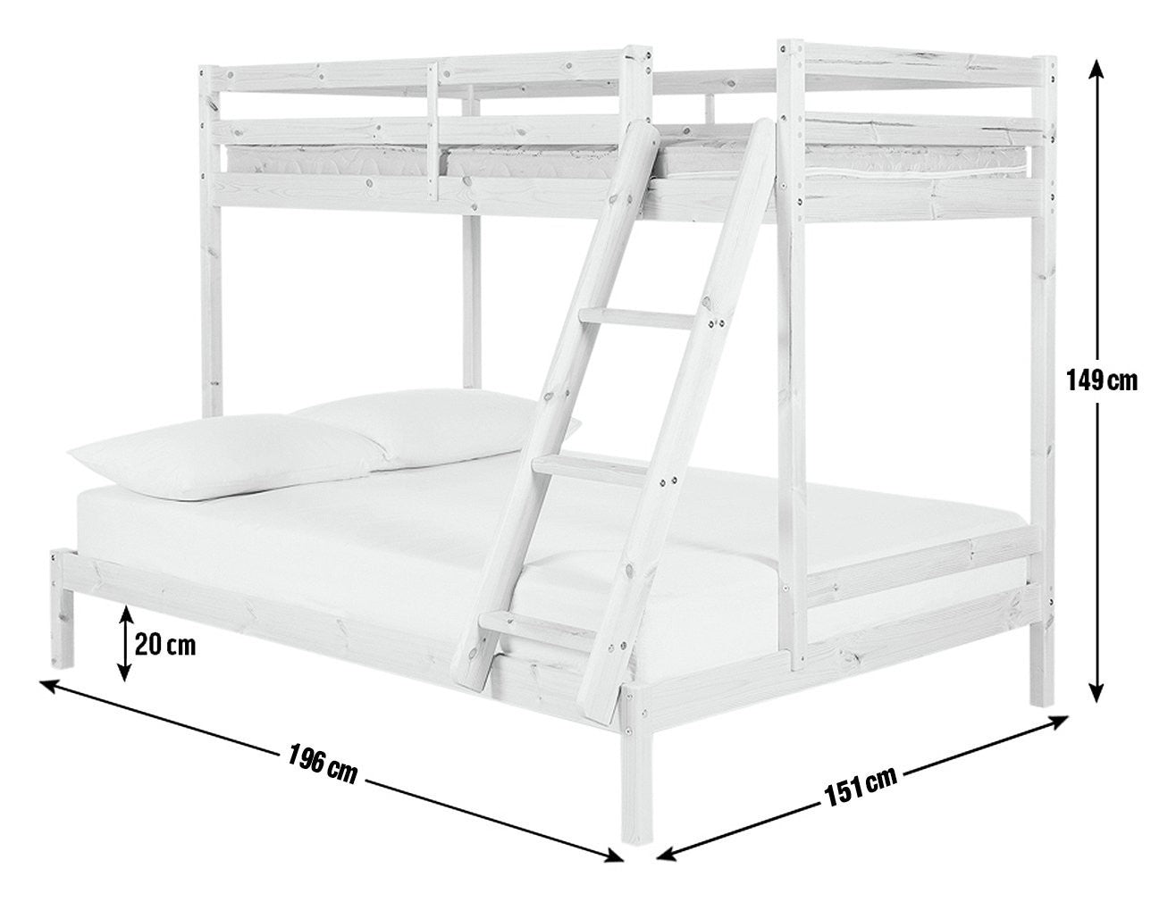 Home Kaycie Triple Bunk Bed Frame - White | Multi Level Sleeping Setup