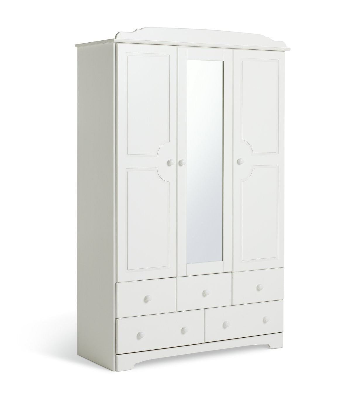 Home Nordic 3 Door 5 Drawer Mirror Wardrobe - White | triple wardrobe white