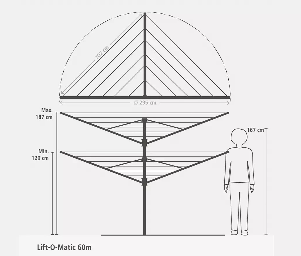 Brabantia 60m Lift-O-Matic Washing Line with Ground Spike | Rotary Clothes Airer