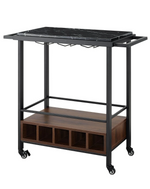 34 Inch Modern Industrial Bar Serving Cart - Black Marble/Dark Walnut