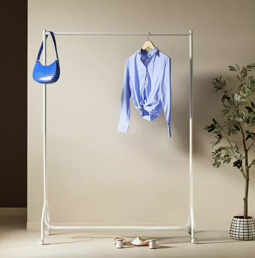 Home Heavy Duty Single 4 Feet Clothes Rail White | Garment Hanging Rail Clothes 