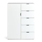 Zeke 1 Door 5 Drawer Short Wardrobe - White | Compact Clothing Organization