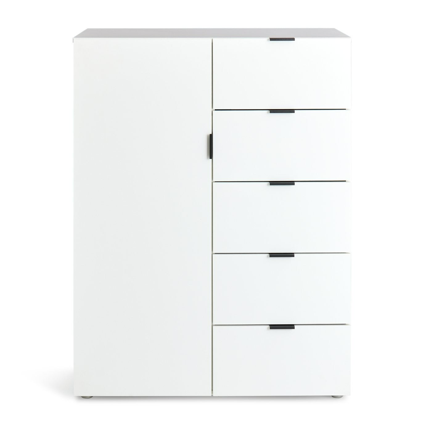 Zeke 1 Door 5 Drawer Short Wardrobe - White | Compact Clothing Organization