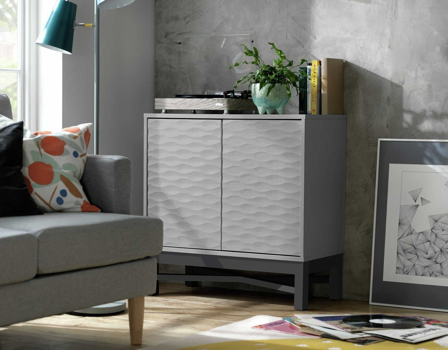 Zander Textured Small Sideboard - Grey | Modern Storage Cabinet