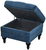 Chesterfield Velvet Storage Footstool - Blue