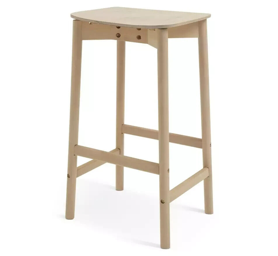 Habitat Nina Solid Birch Bar Stool - Natural | Modern Kitchen Breakfast Chair
