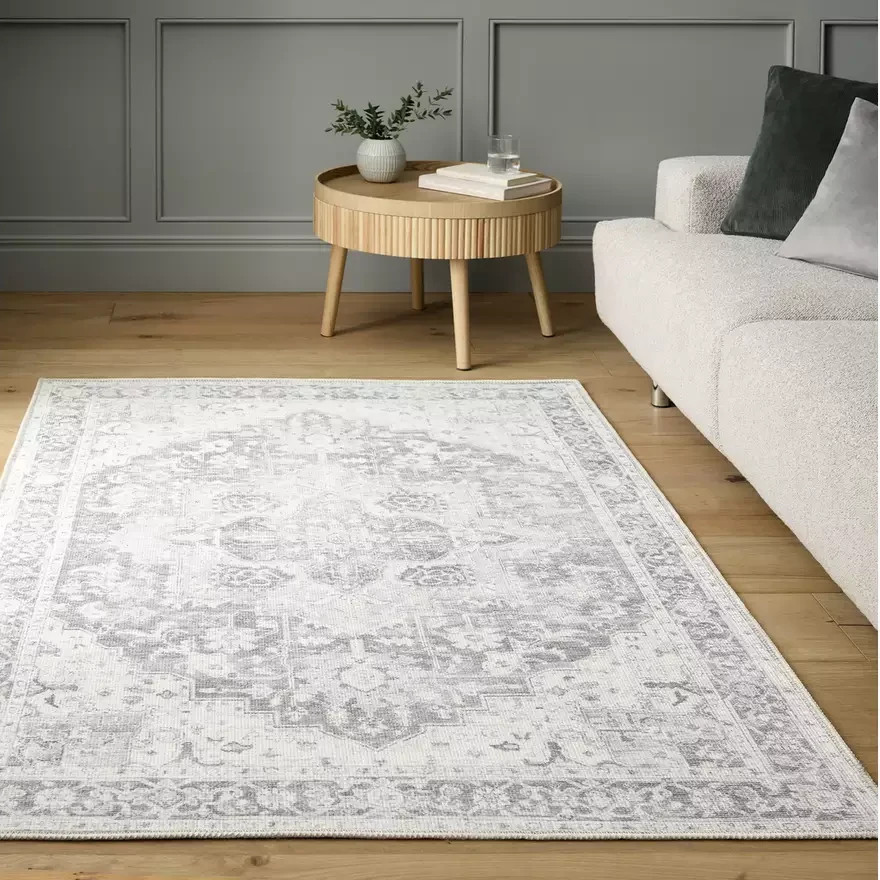 Vintage Effect Grey Rug 120x170cm | Vintage Living Room Bedroom Area Rug Carpet