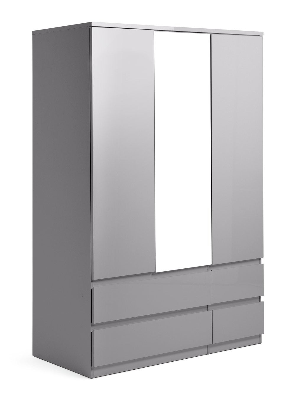 Jenson 3Door 4Drawer Mirror Wardrobe -Grey Gloss | Organizer Bedroom Furniture