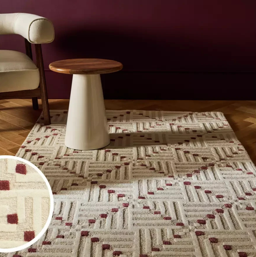 Crosshatch Square Beige Wool Rug | 160x230cm | Modern Living Room Floor Carpet A
