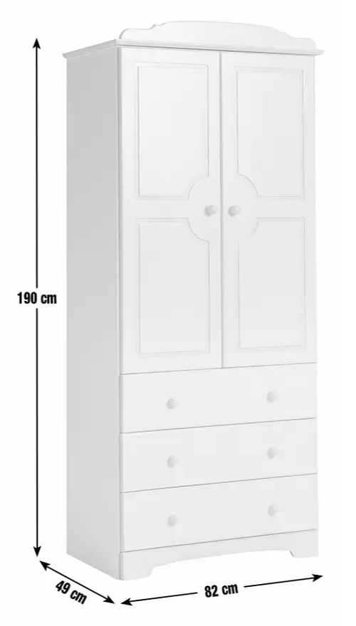 Nordic 2 Door 3 Drawer Wardrobe - White (B Grade)