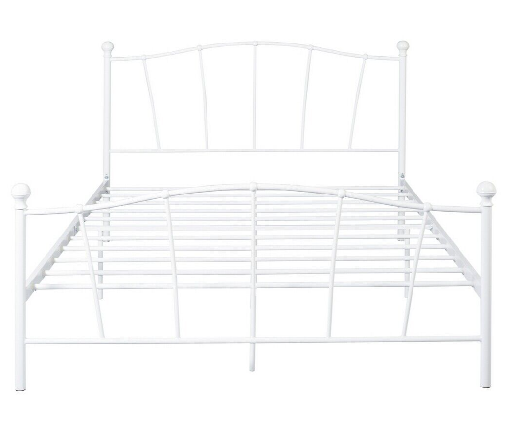 Home Fleur Kingsize Metal Bed Frame White | Modern Furniture Bed with Mattress