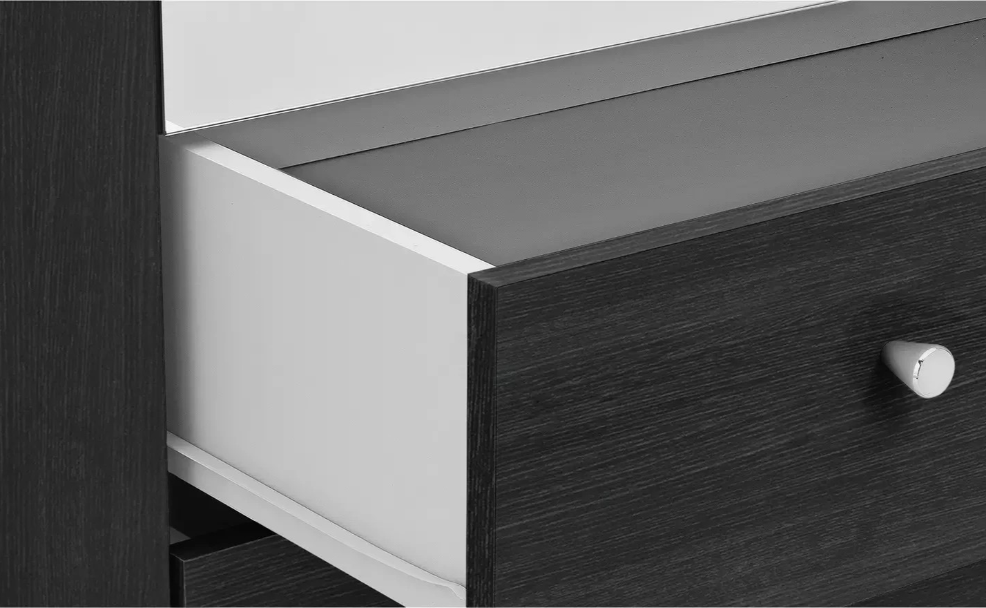Malibu 4Dr 3 Drw Mirror Wardrobe-Black Oak Effect | Dark Wood Look