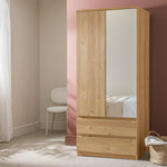 Jenson 2 Door 2 Drawer Mirror Wardrobe - Oak Effect | Mirror wardrobe oak finish