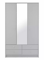 Home Malibu 3 Door 4 Drawer Mirror Wardrobe - Grey | Modern Bedroom Storage