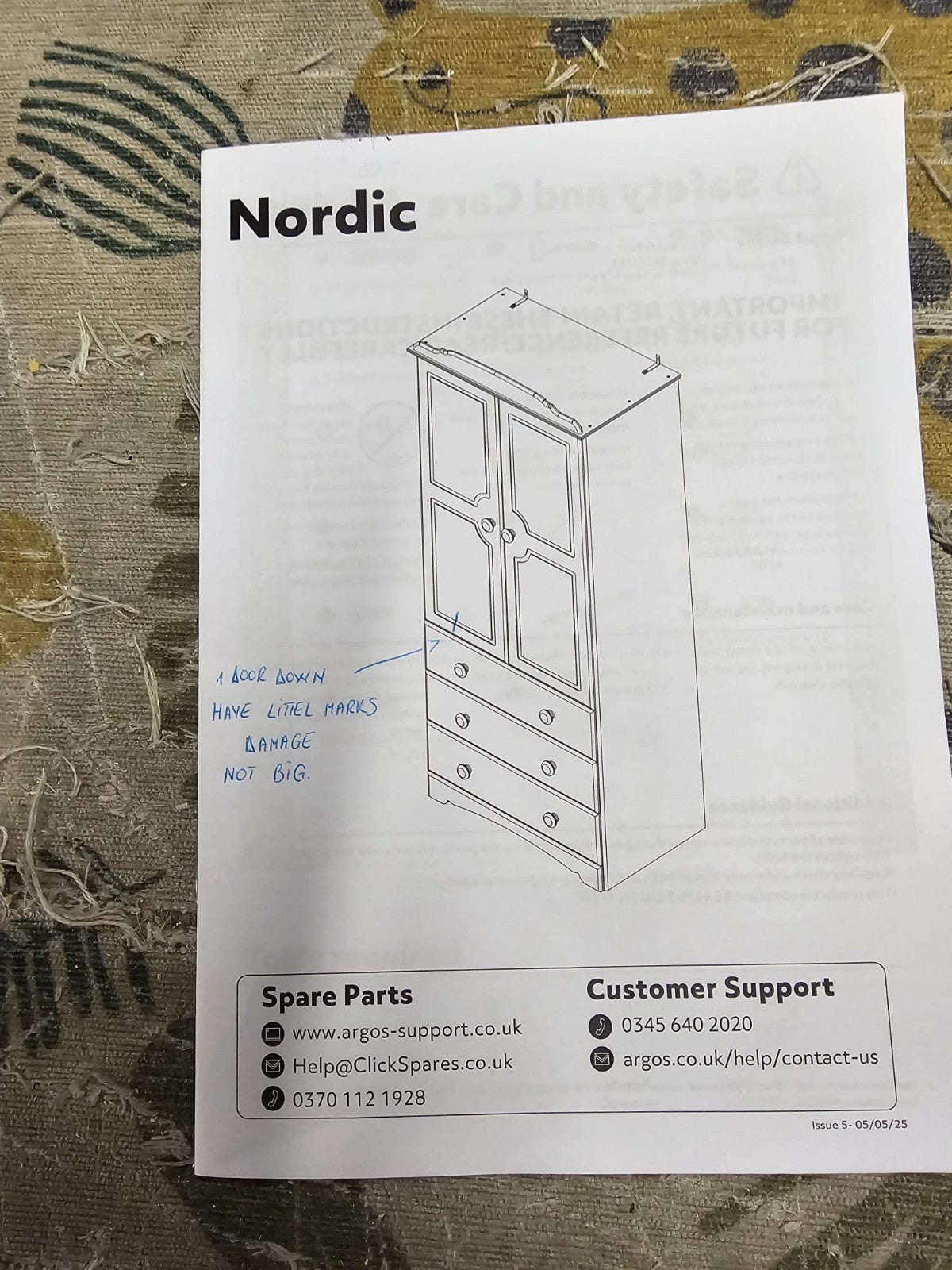 Nordic 2 Door 3 Drawer Wardrobe - White (B Grade)