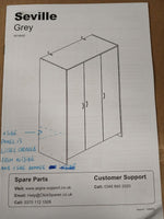 Home Seville 3 Door Wardrobe - Grey Oak Effect ( B Grade 1101.)
