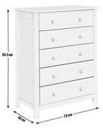 Scandinavia 5 Drawer Chest - White