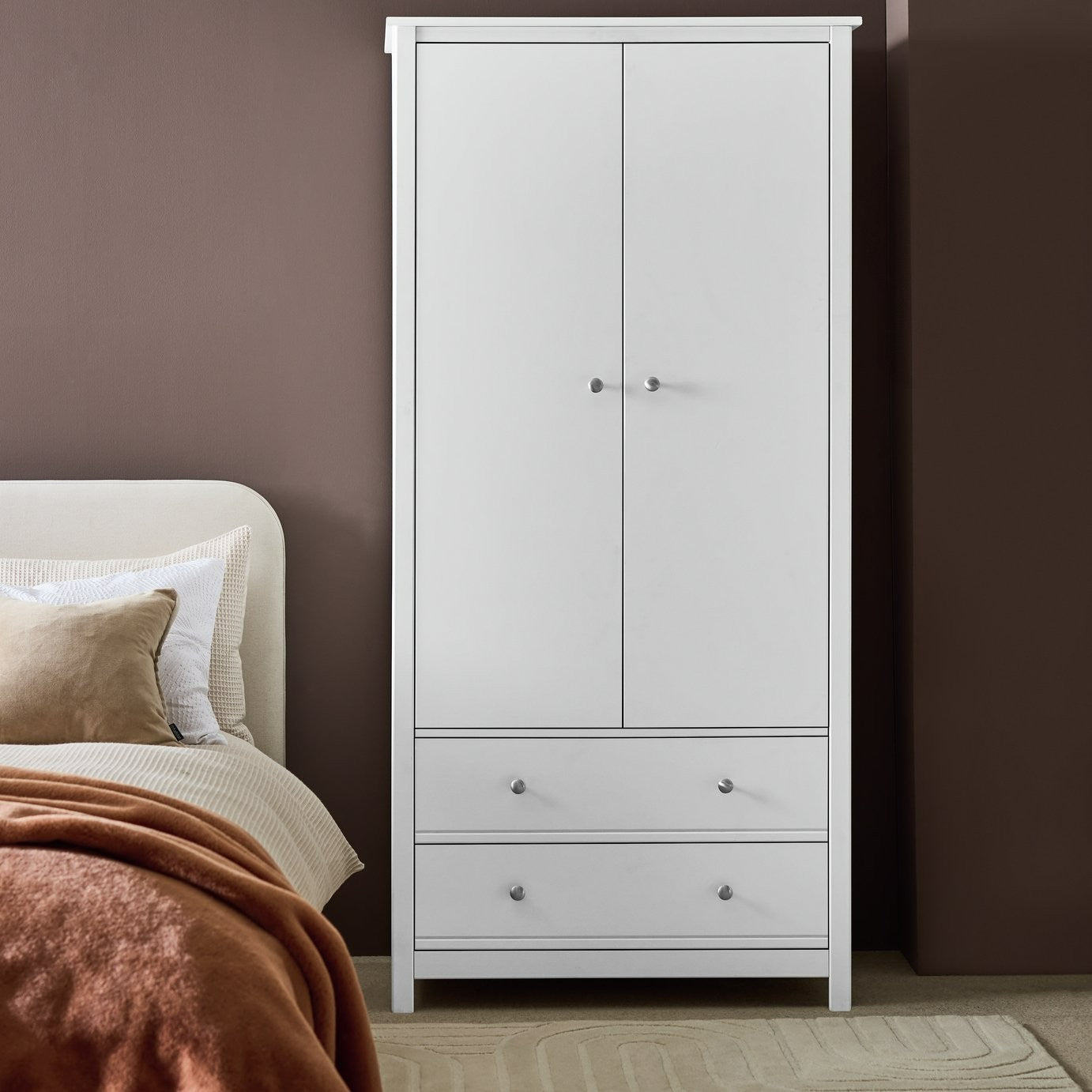 Brooklyn 2 Door 2 Drawer Wardrobe - White | White Closet with Drawers
