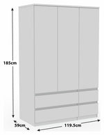 Jenson 3 Door 4 Drawer Wardrobe - Matte White | Organized Living Space (B GRADE)