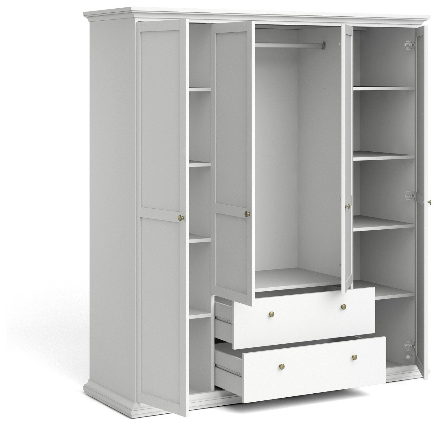 Tvilum Paris 4 Door 2 Drawer Wardrobe - White | Romantic Clothing Organization