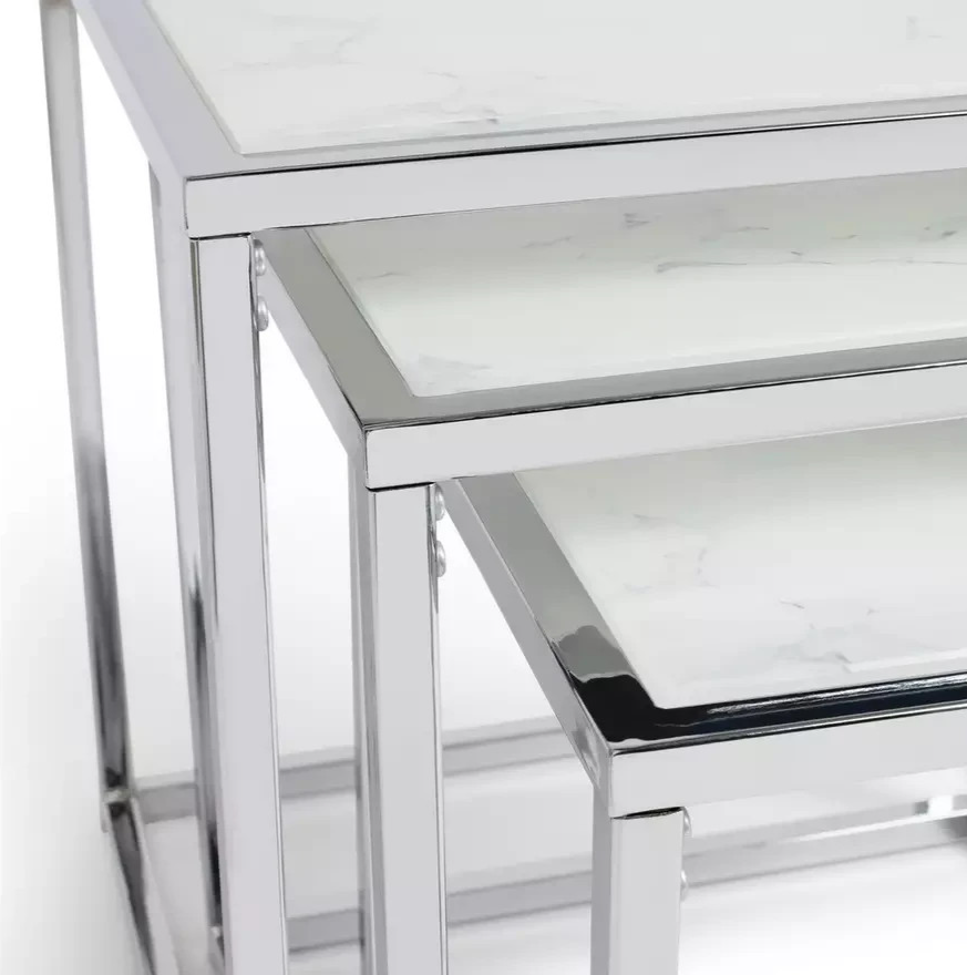Home Boutique Nest of 3 Tables Marble Effect | Living Room Side Tables Set