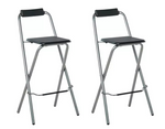 Pair of Folding Metal Bar Stools - Black & Silver