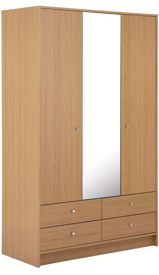 Malibu 3 Dr 4 Drawer Mirror Wardrobe - Oak Effect (B Grade)