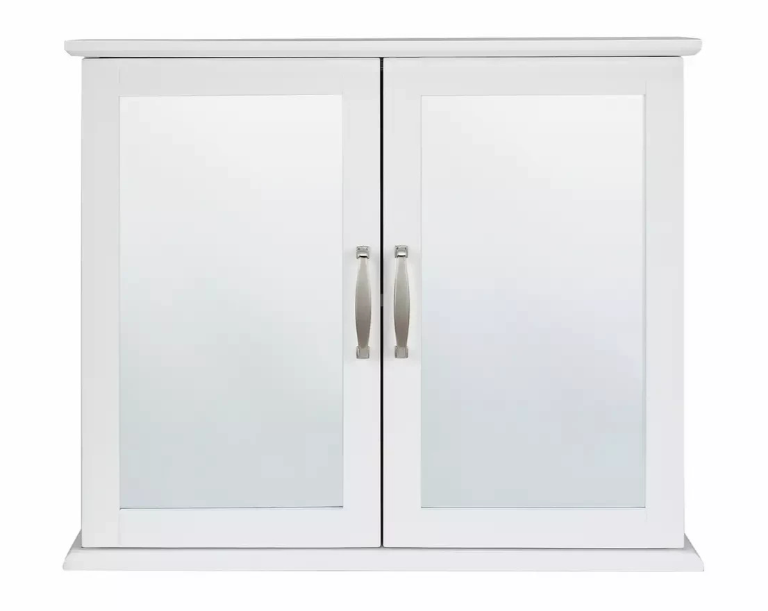 Tongue & Groove 2 Door Mirrored Cabinet White | Bathroom Storage Cabinet Furnitu