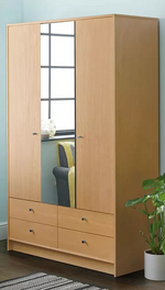 Home Malibu 3 Door 4 Drawer Mirror Wardrobe Oak Effect | Bedroom Storage