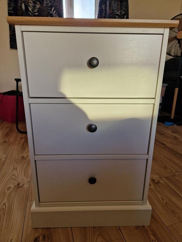 Home Kensington 3 Drawer Bedside Table Ivory | Bedroom Storage Nightstand Unit