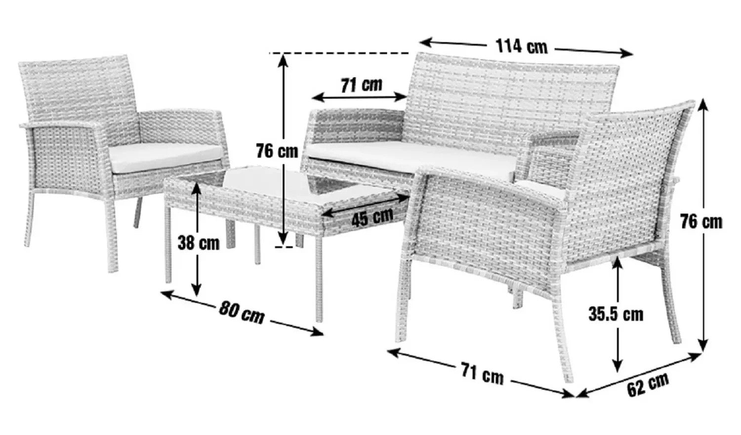 Home Lucia 4 Seater Rattan Effect Garden Sofa Set | Outdoor Patio Lounge