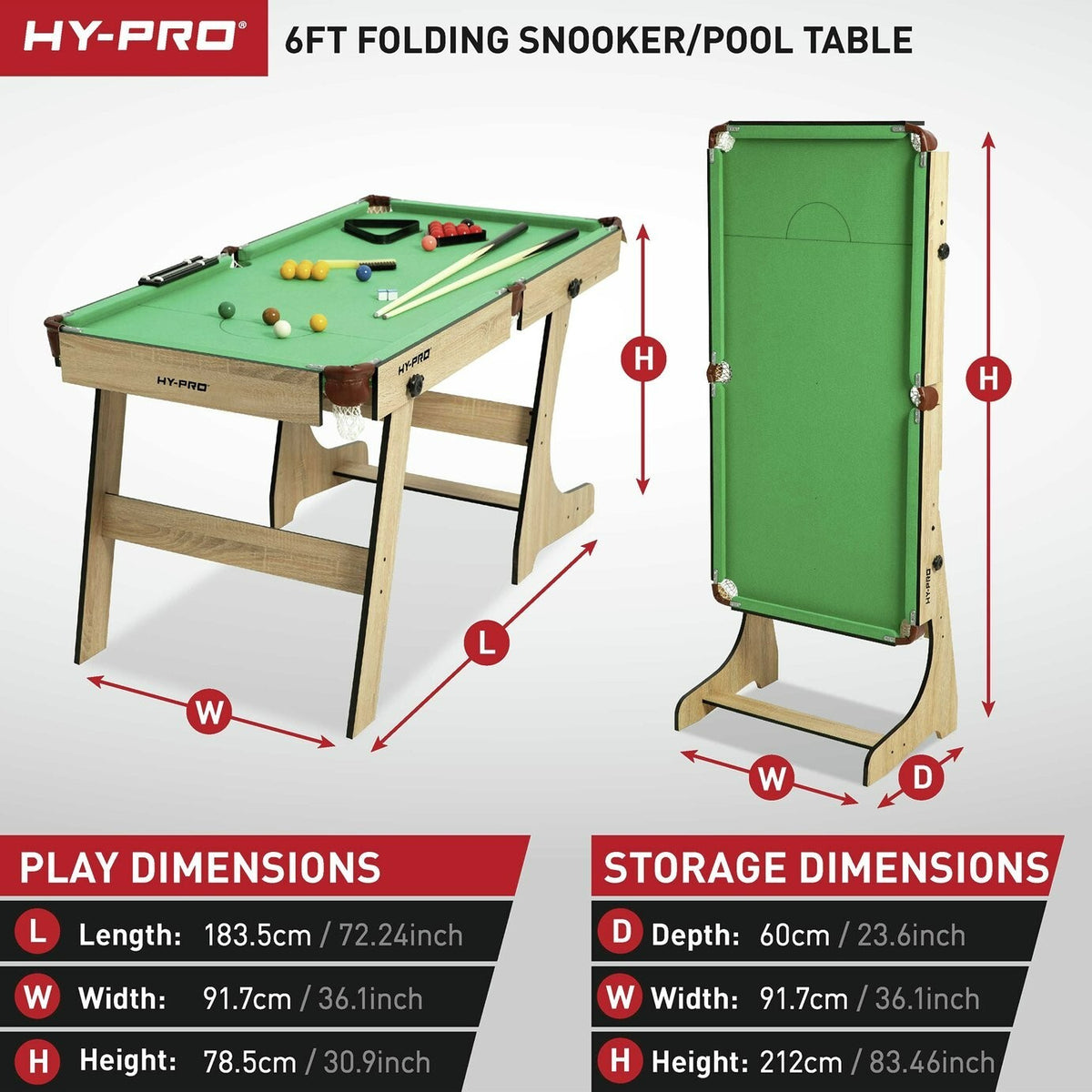 Hy-Pro 6ft Folding Snooker and Pool Table - Oak (B Grade 1058)