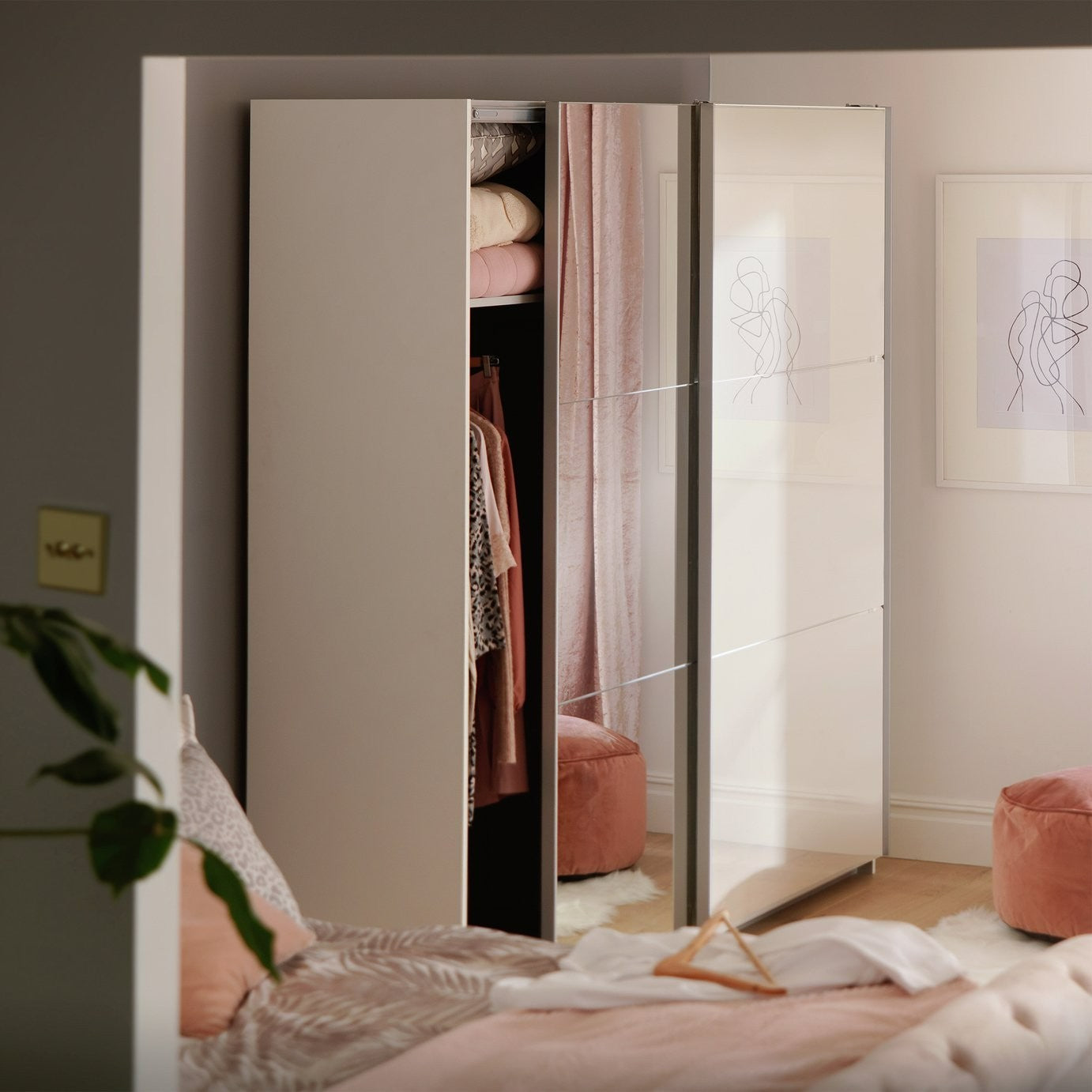 Holsted Mirrored 200cm Sliding Wardrobe - White | High Shine Finish
