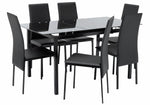 Home Lido Glass Extending Table & 6 Black Chairs | Modern Kitchen Dining Set