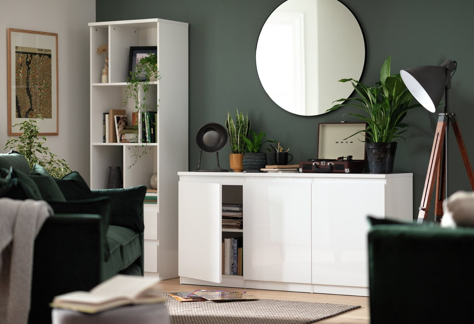 Home Jenson 3 Door Sideboard - White Gloss | Modern Storage Cabinet