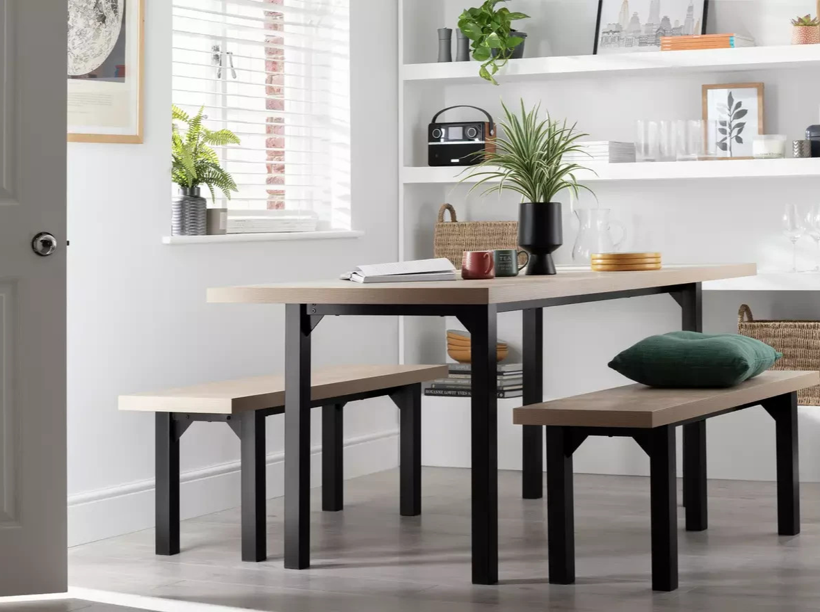 Home Zayn Dining Table & 2 Benches Birch | Space Saving Dining Furniture Set