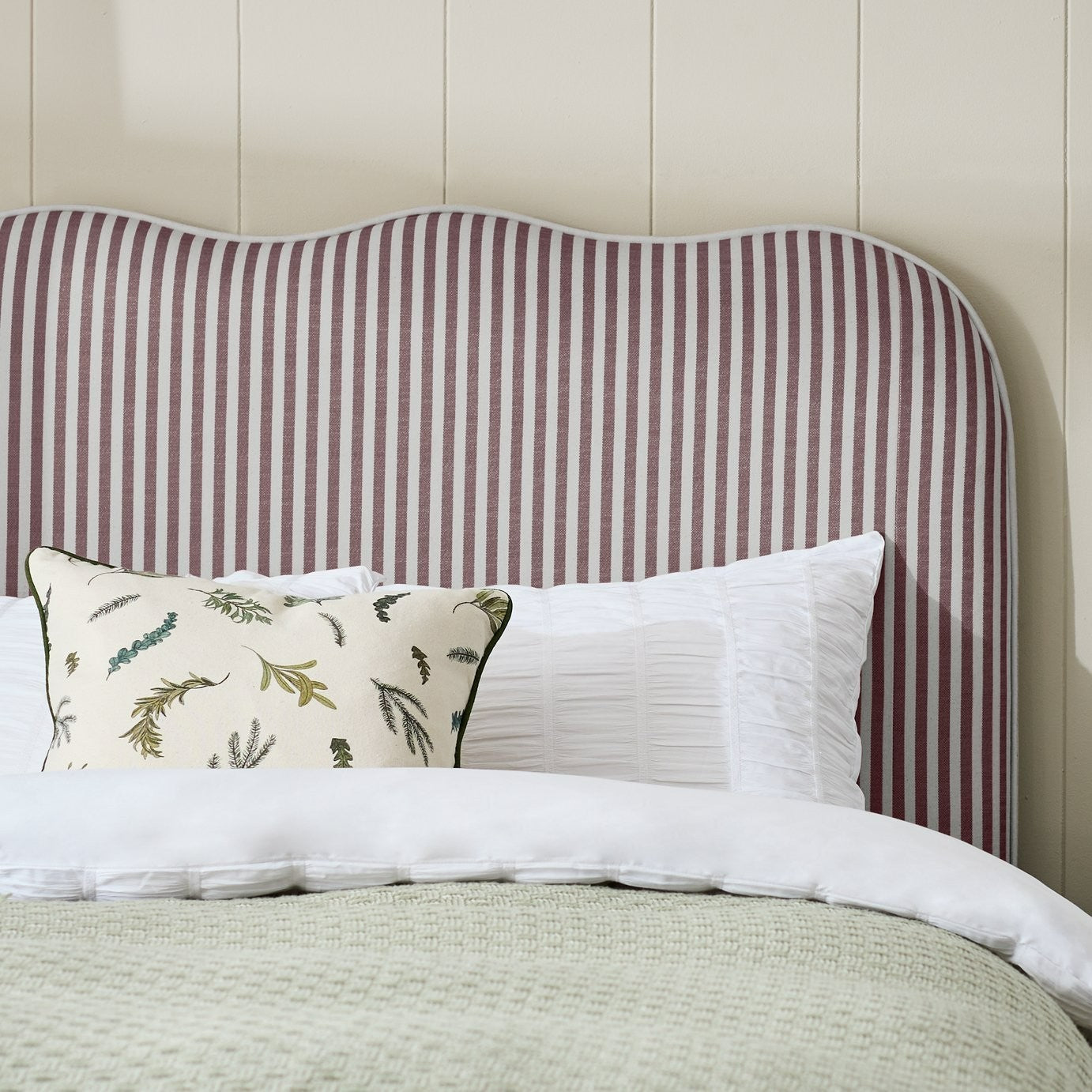 Onda Linen Double Headboard - Stripe Plum | Soft Bed Backboard