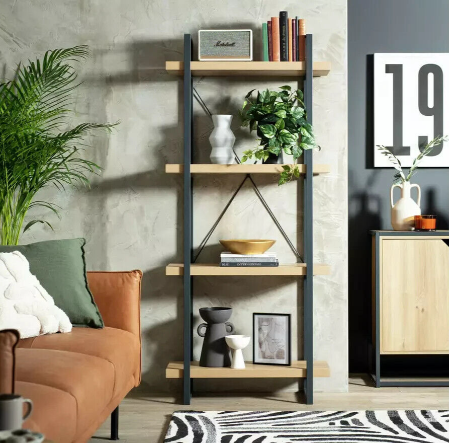 Habitat Loft Living Tall Steel Bookcase - Oak