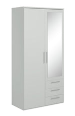 Home Brisbane 2 Door 3 Drawer Mirror Wardrobe – Grey | Sleek Neutral Aesthetic