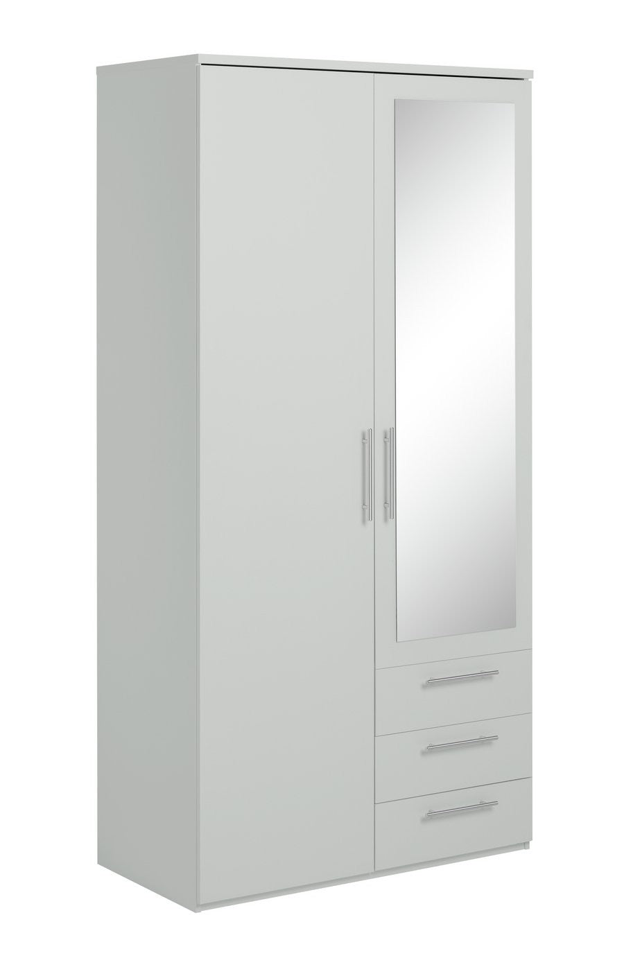Home Brisbane 2 Door 3 Drawer Mirror Wardrobe – Grey | Sleek Neutral Aesthetic