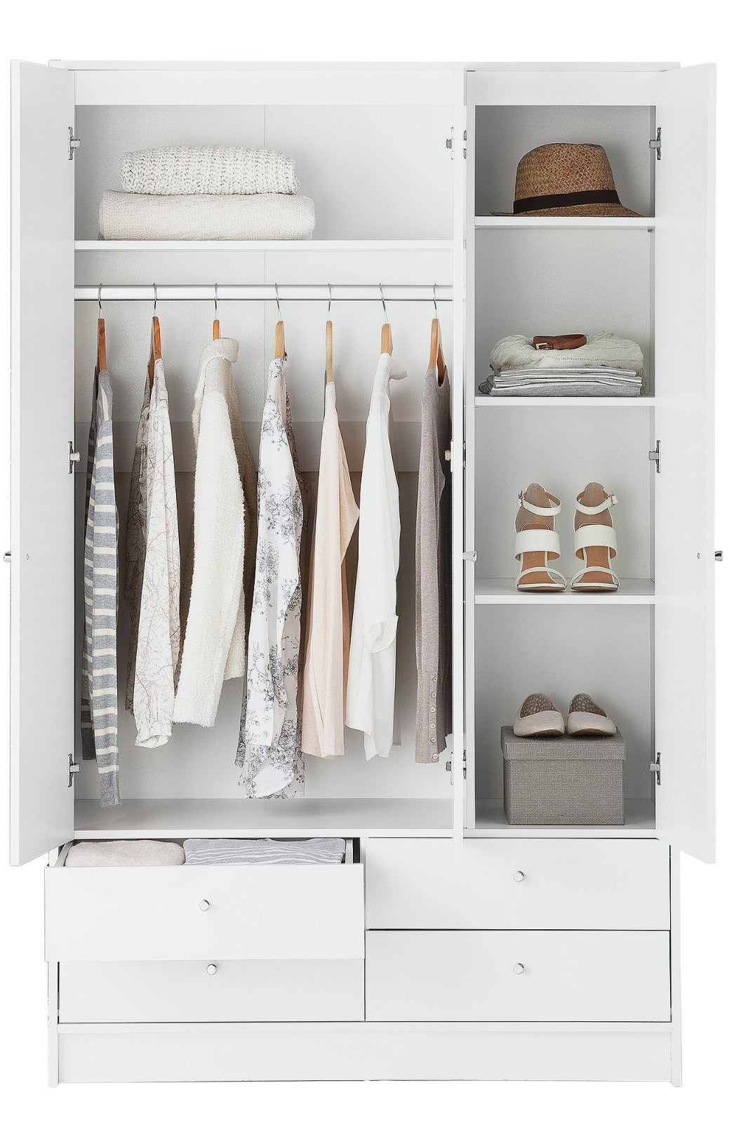 Home Malibu 3 Door 4 Drawer Wardrobe - White | Spacious 3 Door Wardrobe