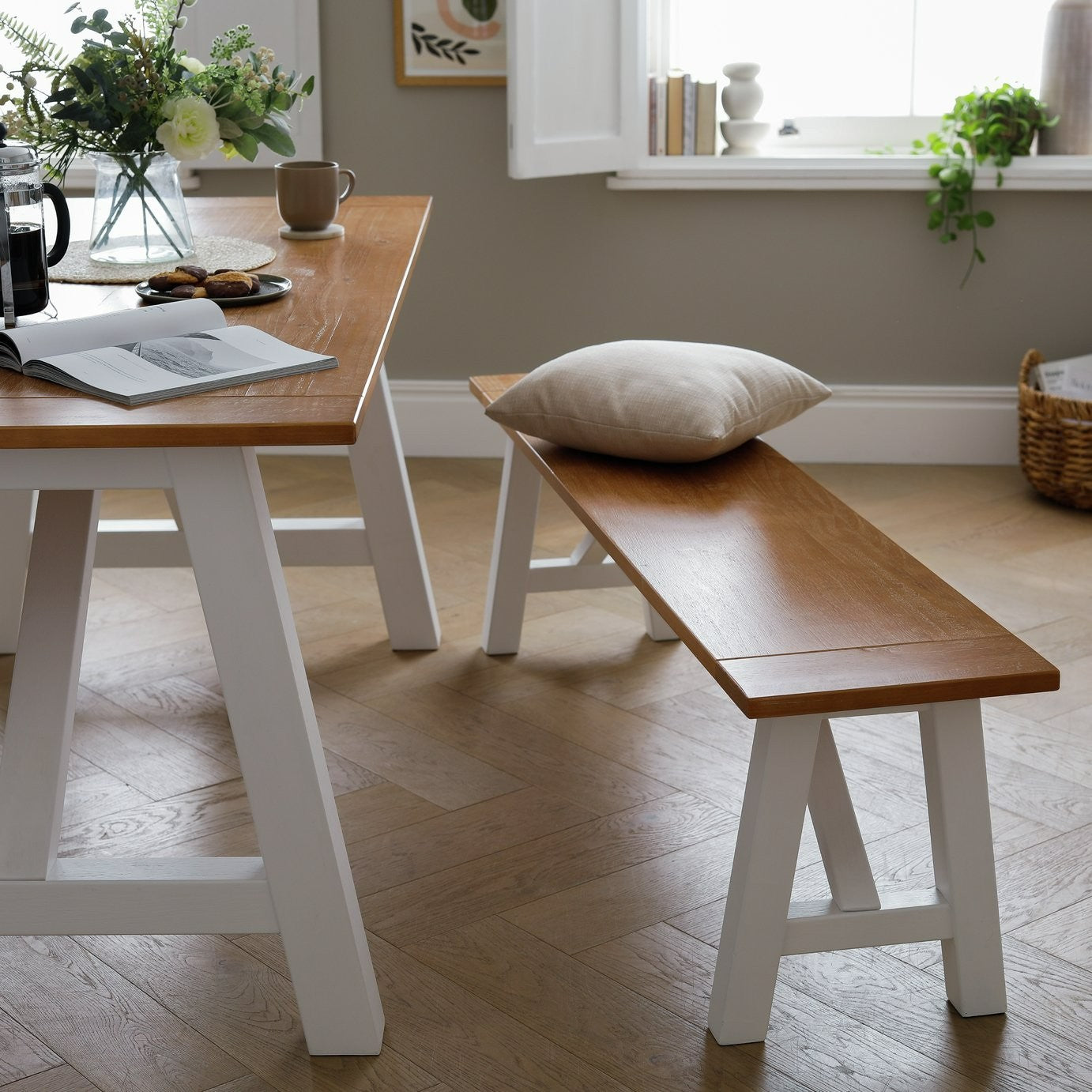 Burford Pair of Solid Wood Dining Benches - White | Space Efficient Mealtime